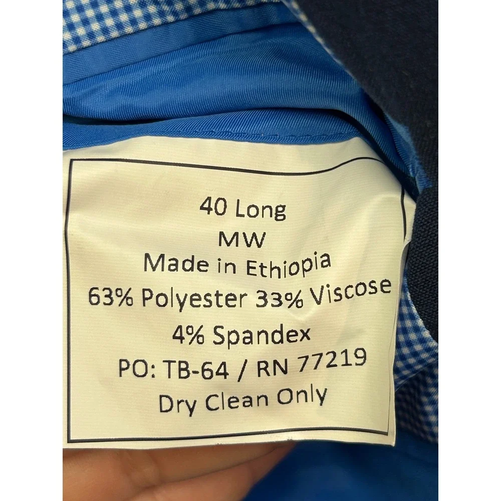 Egara Suit Jacket Mens 40 Long Blue Skinny Fit Stretch Gingham Lining‎ Preppy